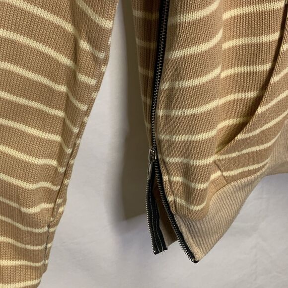 POL Tan Cream Striped Full Zip Front Long Sleeve Drawstring Hoodie Size S - Picture 6 of 13